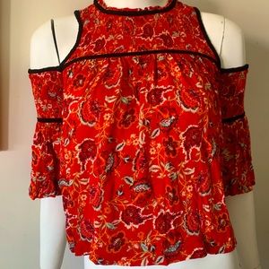 Red Sleeveless Floral Blouse